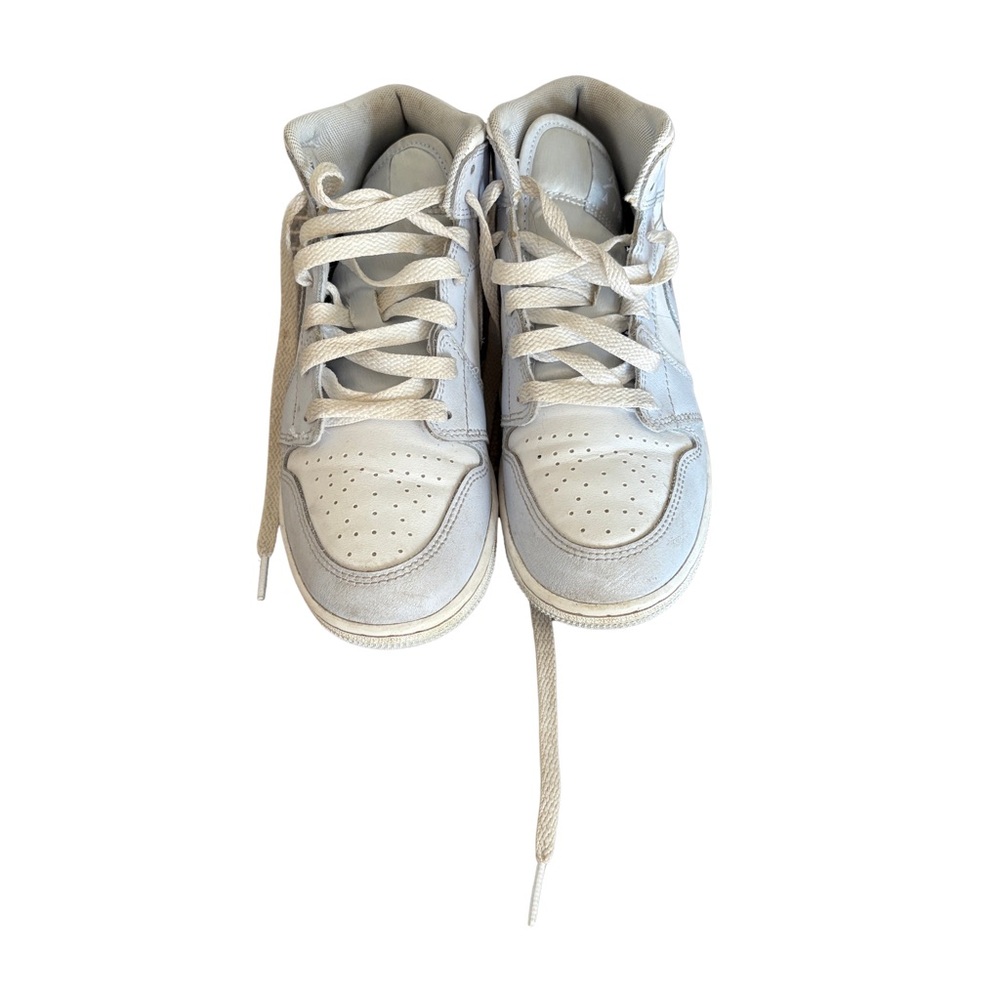 Nike White and Light Gray Air Jordan 1 Mid Sneakers